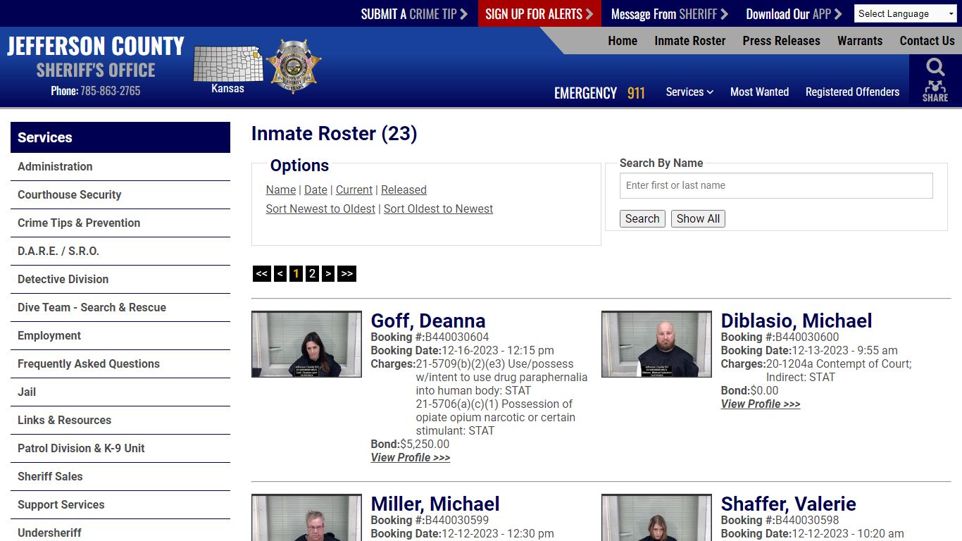 Inmate Roster - Jefferson County, Kansas Sheriff's Office
